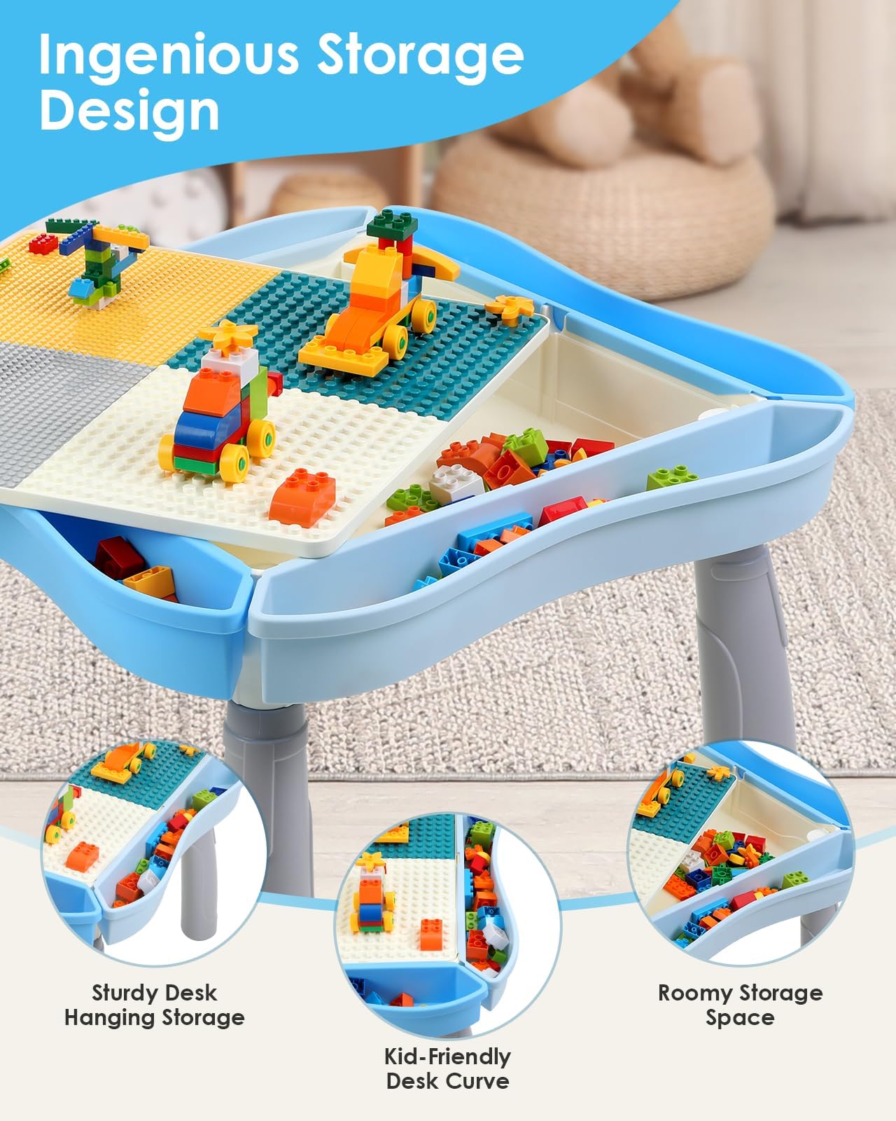 Kids Activity Table with 320Pcs Building Blocks