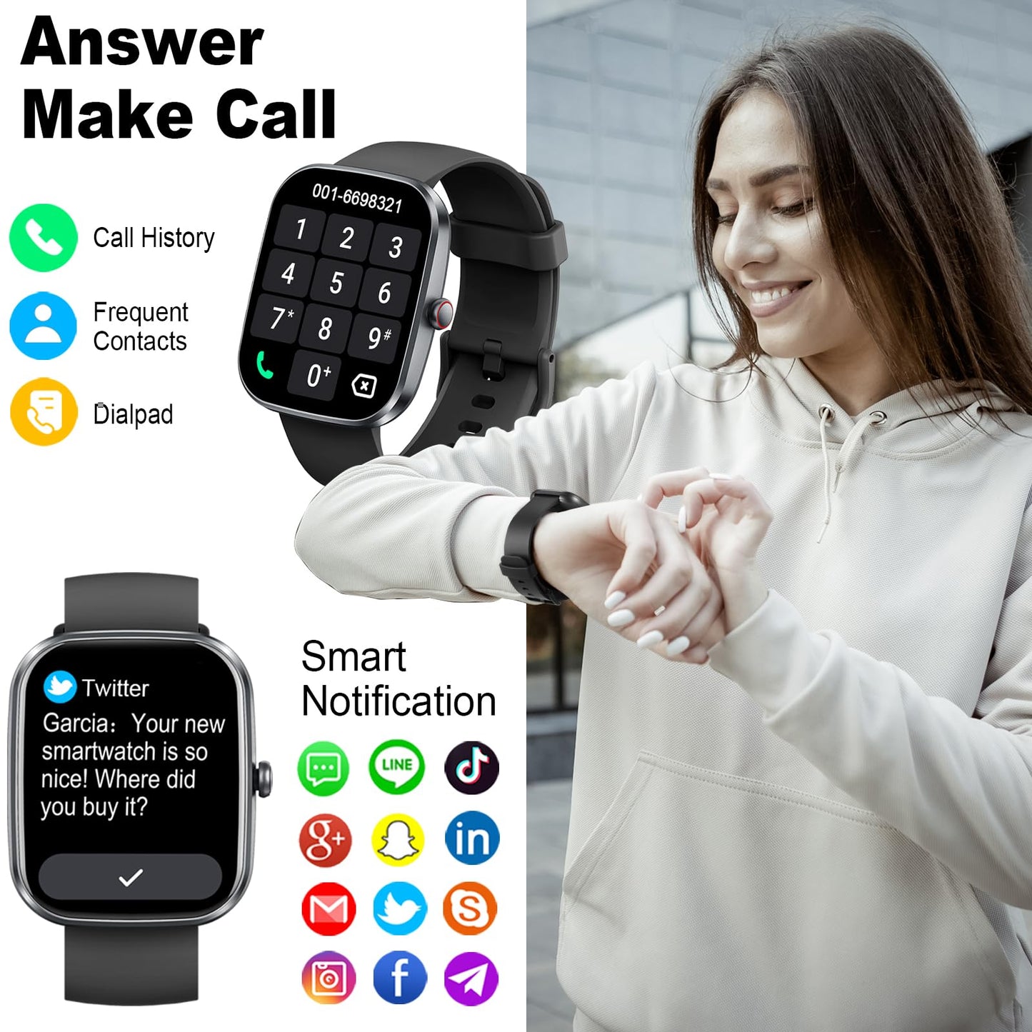 Smart Watch with Fitness Tracking & Call Support
