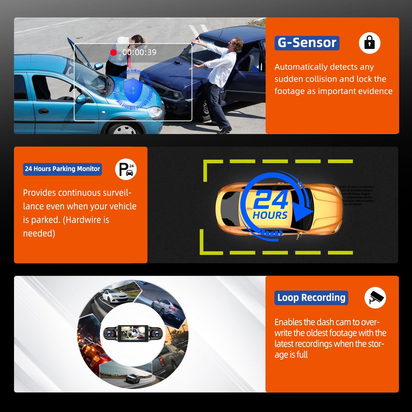 Zunfly 4 Channel Dash Cam, 360 Dash Camera FHD 1080P x 4 Dash Cam Front and Rear, 2K Front +1080P Inside*2 Car Camera with 64GB Card, Built-in WiFi GPS, Loop Recording, WDR, Night Vision