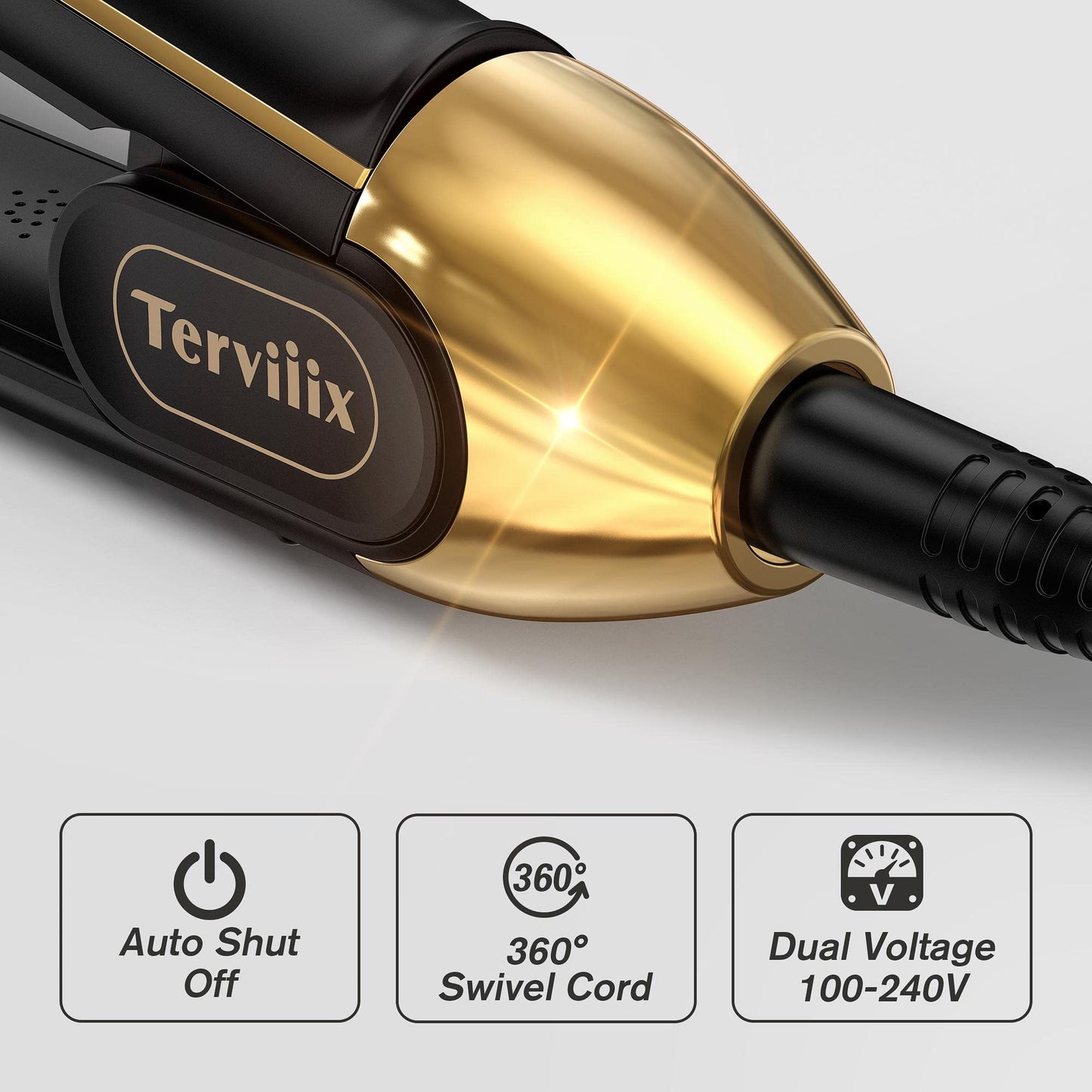 Terviiix Titanium Flat Iron Hair Straightener - ARC Non-Snagging for Smooth, One-Swipe Results, Salon-Grade Wide 1-3/4 Inch Straightening Iron Saves Time on Thick, Curly, Black & Natural Hair, Gold