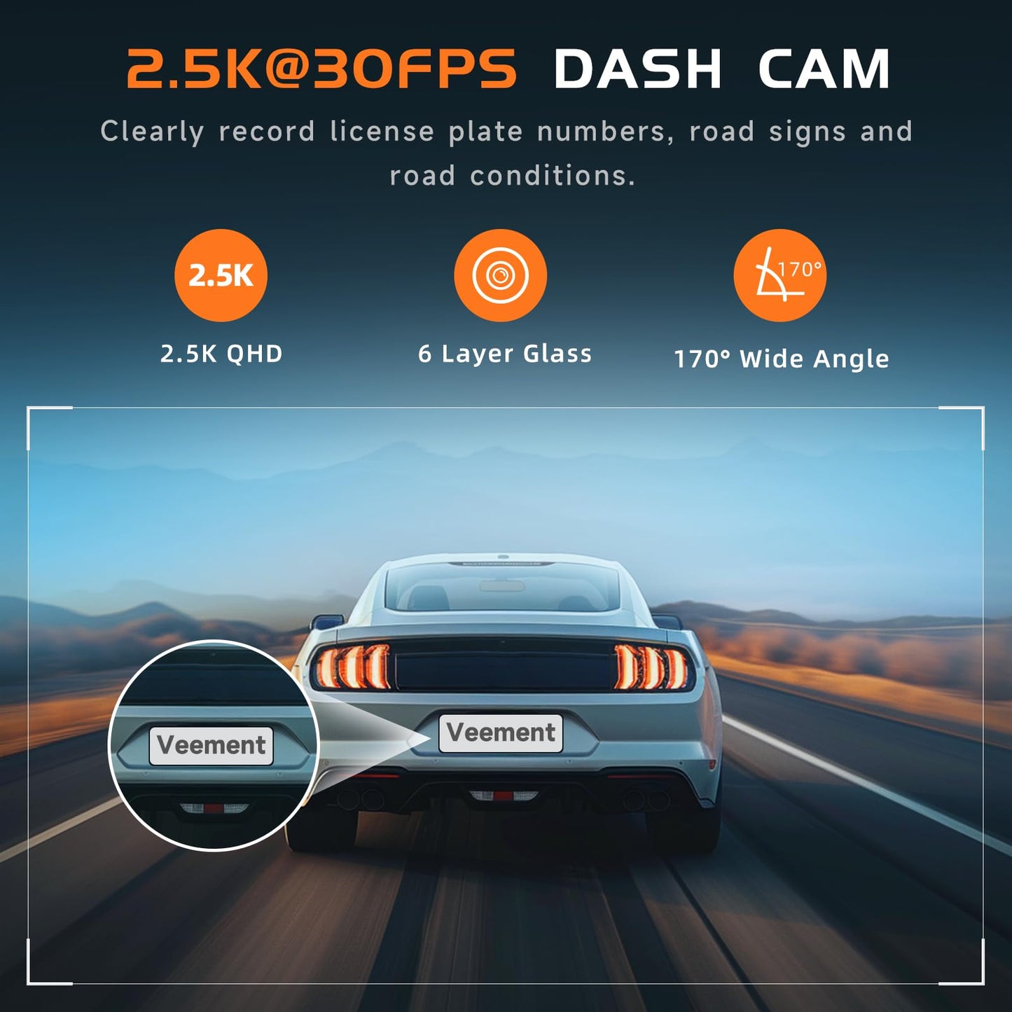 Dash Cam Front 2.5K: VEEMENT Mini Dash Cam for Cars, 1440P Car Camera with APP, WiFi Dash Cam with WDR Night Vision, 24 Hours Parking Monitor Dashcams, 160°Wide, G-Sensor