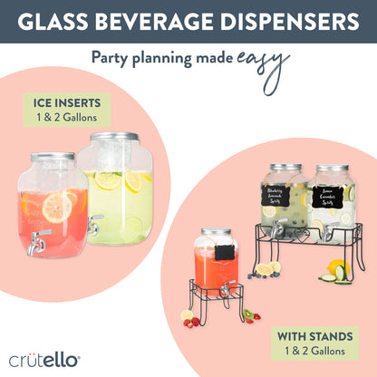 Crutello Glass Beverage Dispenser with Stainless Steel Spigot, 1 Gallon Drink Dispenser Metal Black Stand, Lemonade, Tea, Water, Laundry Detergent - A Family-Owned American Brand