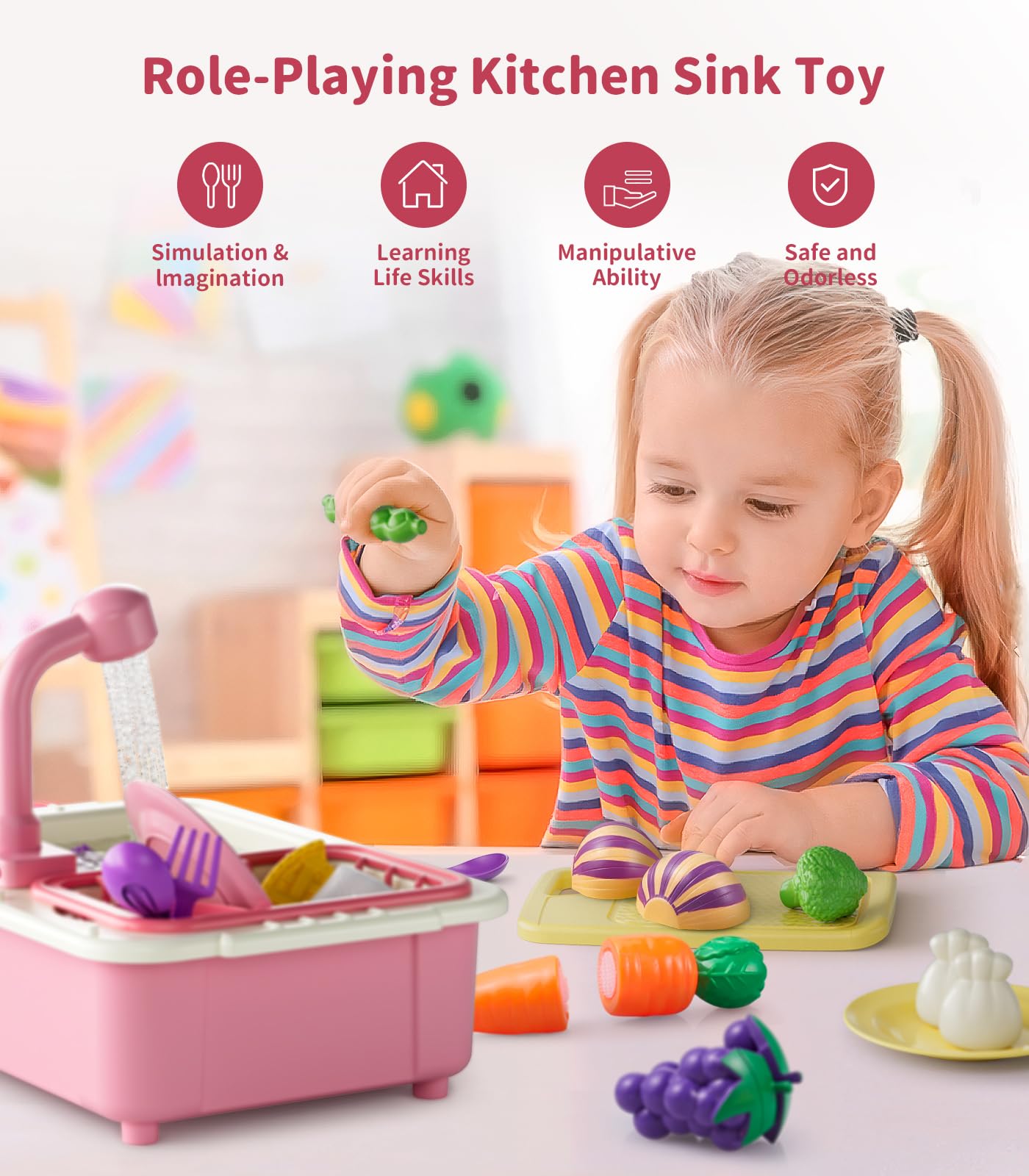 Kids Kitchen Sink Toy with Running Water Set