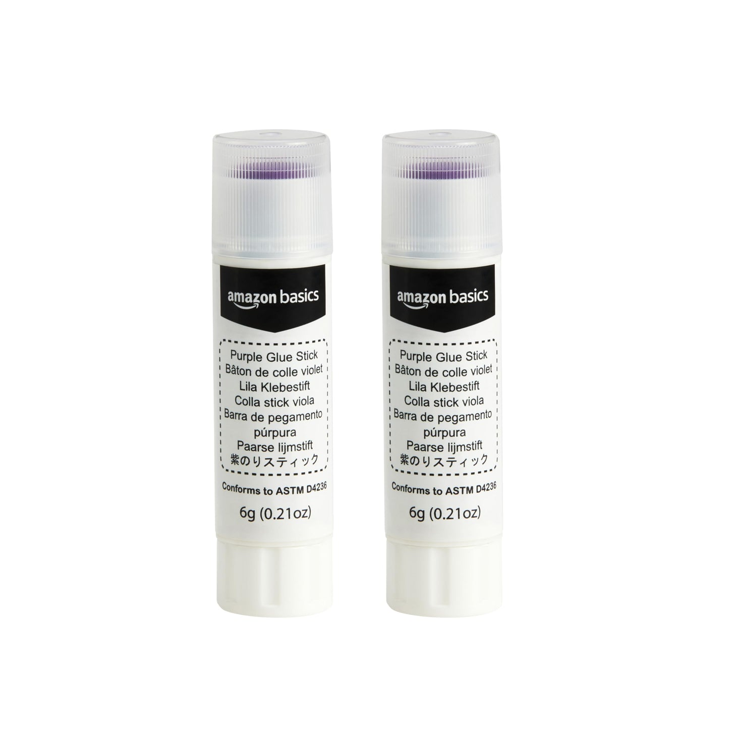 Amazon Basics - Washable School Glue Sticks, Dries Clear, Purple, 0.21 oz (Pack of 2)