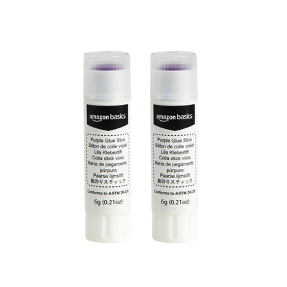 Amazon Basics - Washable School Glue Sticks, Dries Clear, Purple, 0.21 oz (Pack of 2)