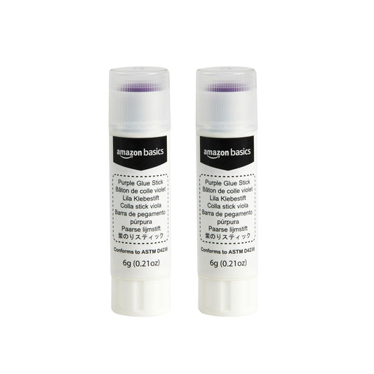 Amazon Basics - Washable School Glue Sticks, Dries Clear, Purple, 0.21 oz (Pack of 2)