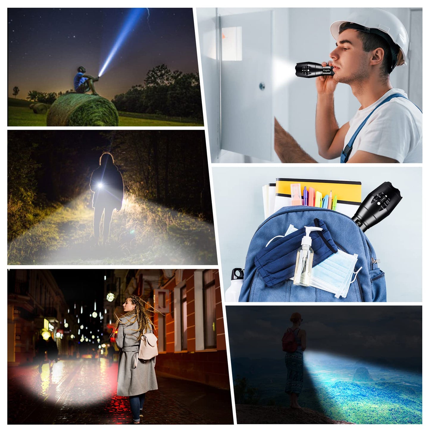 Esgofo LED Flashlights 2 Pack Bright Powerful EDC 3000 Lumen Handheld Flash Lights, High Lumens Pocket Linterna, 5 Modes, Waterproof, for Gift Survival Emergency Camping