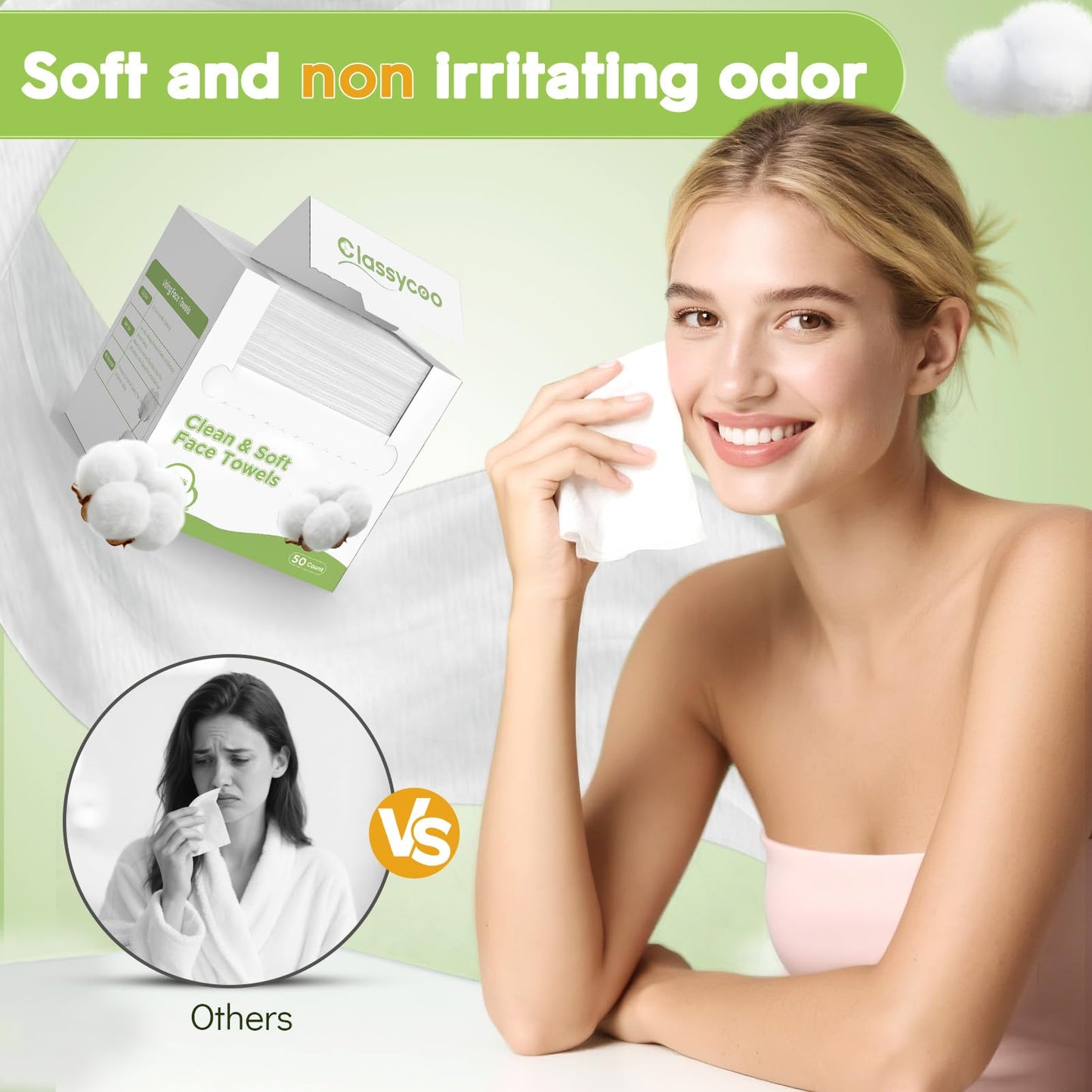100 Pack Organic-Cotton Disposable Face Towels