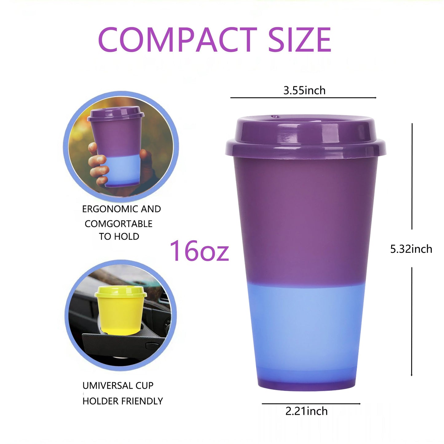 Alohastarttg Color Changing Coffee Cups, 16oz Reusable Coffee Cups with Lids, 12 Pack Hot Coffee Tumbler for Kids and Adult Party Favors, Leak-Proof, BPA-free, and Safe for Dishwashers(Deep purple)