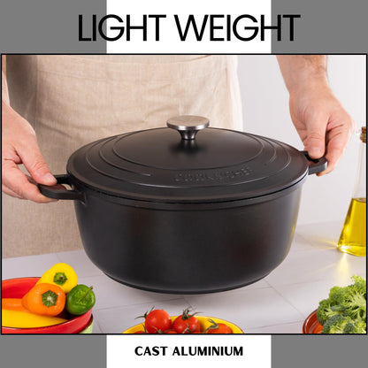 Non-Stick Aluminium Pot with Lid – Sturdy Deep Dutch Oven – Casserole Pot with Ergonomic Handles – Oven Safe Cooking Pot – 6.8 -Quart, 11 Inch, Black - By Nuovva