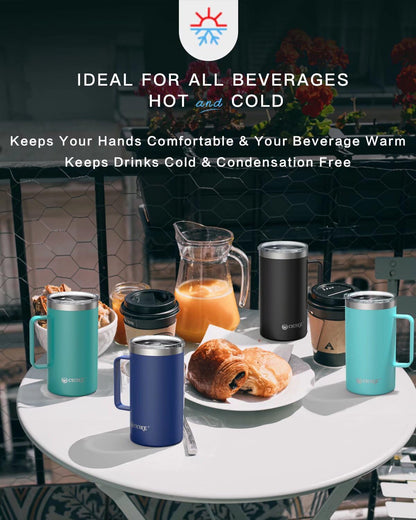 cicike 24oz. Travel Mug with Handle and Lid, Insulated Coffee Mug, Stainless Steel Coffee Mug, Camping Gift for Men and Women, Keep Cold for 9 Hours and Hot for 3