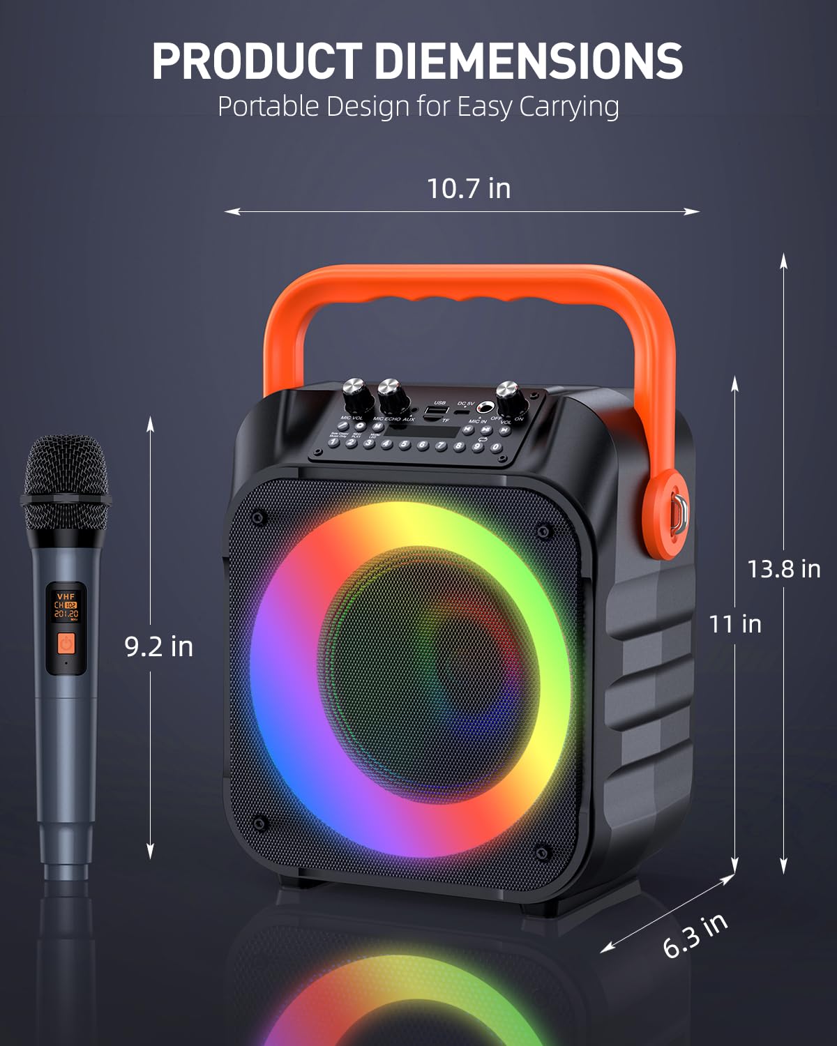 Portable Karaoke Machine with 2 Wireless Microphones