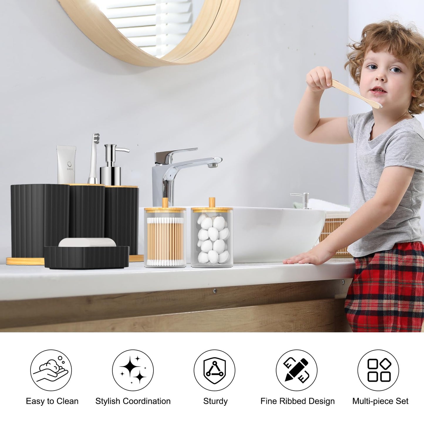 22PCS Black Bathroom Accessories Set with Curtain