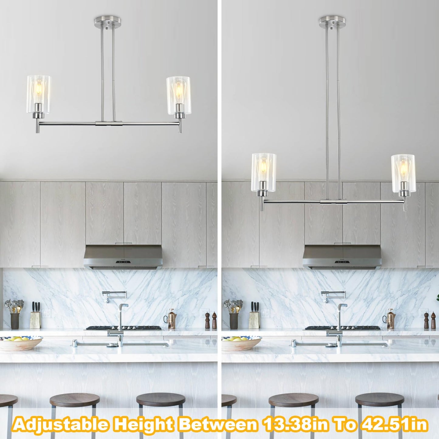 Modern 2-Light Chandelier for Kitchen Island