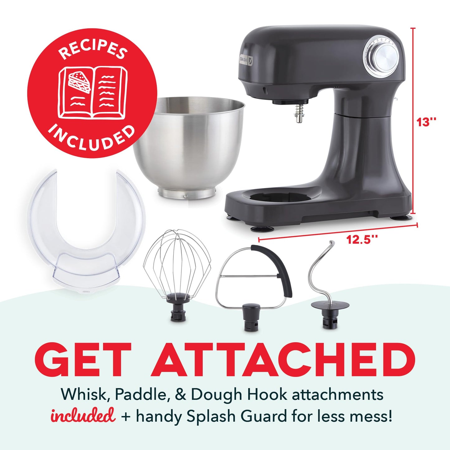 DASH Tilt-Head 3.5qt Stand Mixer 12 Speeds with Paddle, Dough Hook, and Whisk Attaachments- Forged Iron