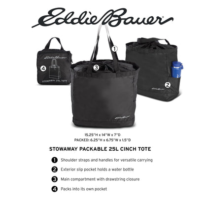 Eddie Bauer 25L Packable Cinch Tote - Onyx