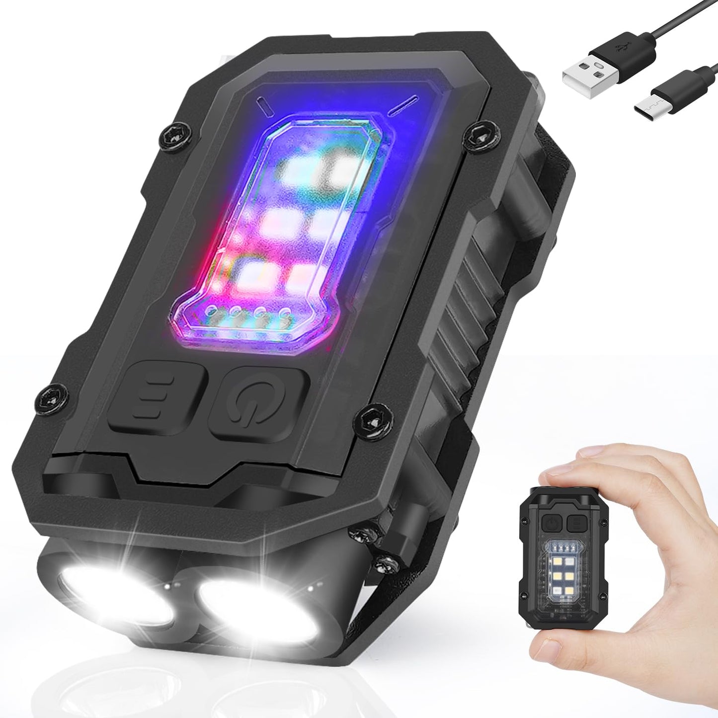 Yongsenina Rechargeable Mini Flashlight Keychain, Flashlight Clip, LED Keychain Light - Super Bright 900 LM, Pocket Flash Light with COB Side Light, USB C Rechargeable Warning IPX5 Flashlight.