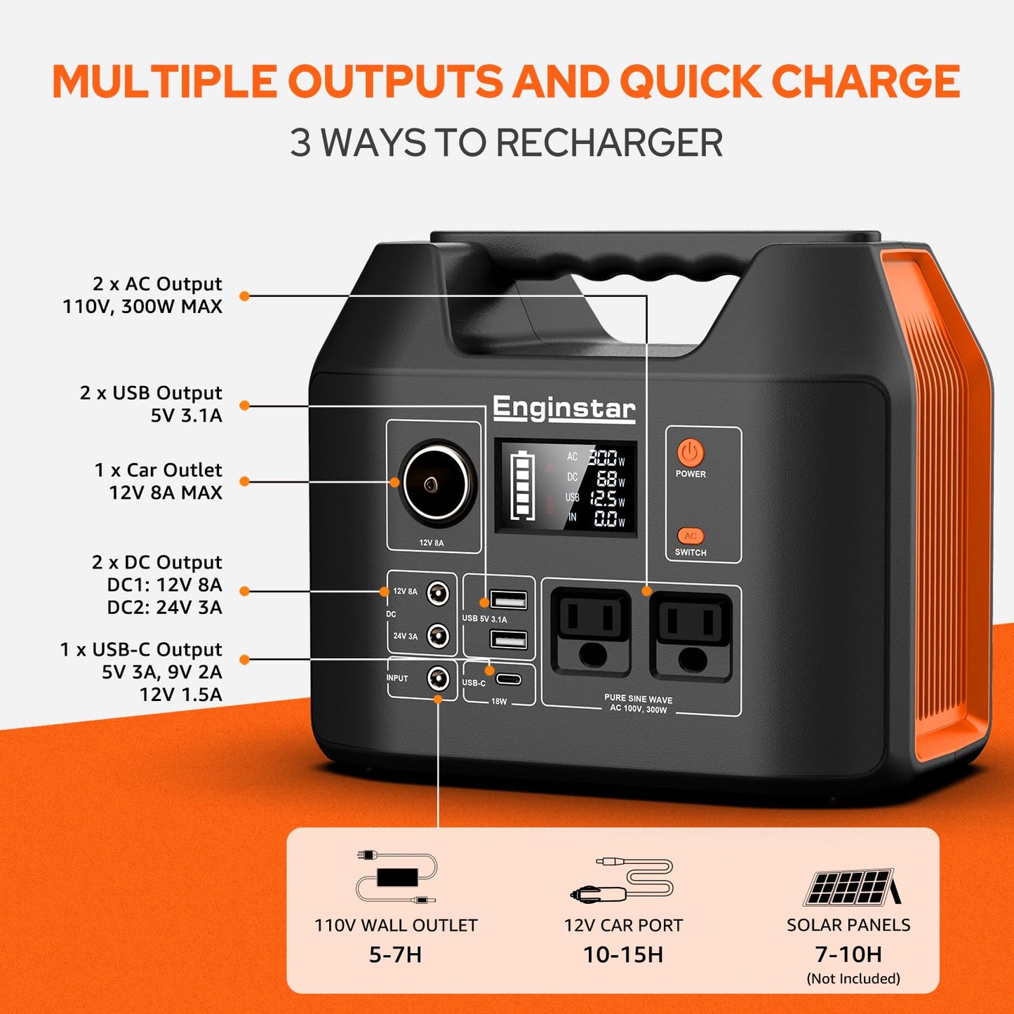 EnginStar Portable Power Station 300W for Outdoors