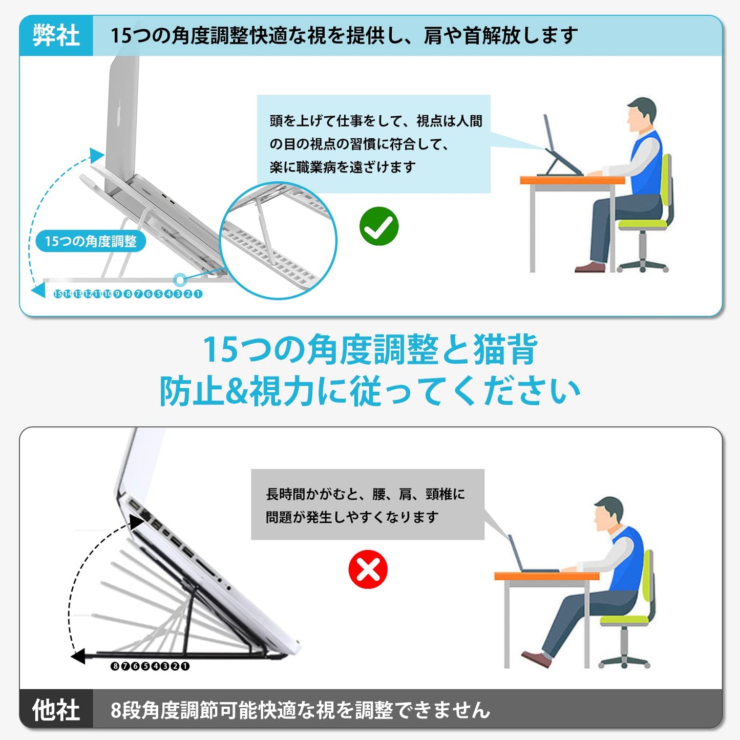 JUNWING Portable Laptop Stand, 15 Angles Foldable Laptop Riser, Easy to Carry Computer Stand for Travel, Compatible with MacBook Air Pro, HP, Lenovo, Dell & All 10 to 15.6 Inches Laptops (White1)