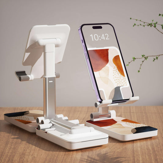 Heainaiyoo Foldable Cell Phone Stand,Angle Height Adjustable Cell Phone Holder,Phone Holder for Desk,Smart Phones Desk Accessories Phone Holder (Brown Block)