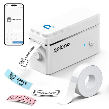 POLONO P31S Label Maker Machine with Tape, Portable Thermal Printer, Portable Bluetooth Label Printer for Organizing Storage Office Home, Sticker Maker Mini Label Maker with Multiple Templates, White