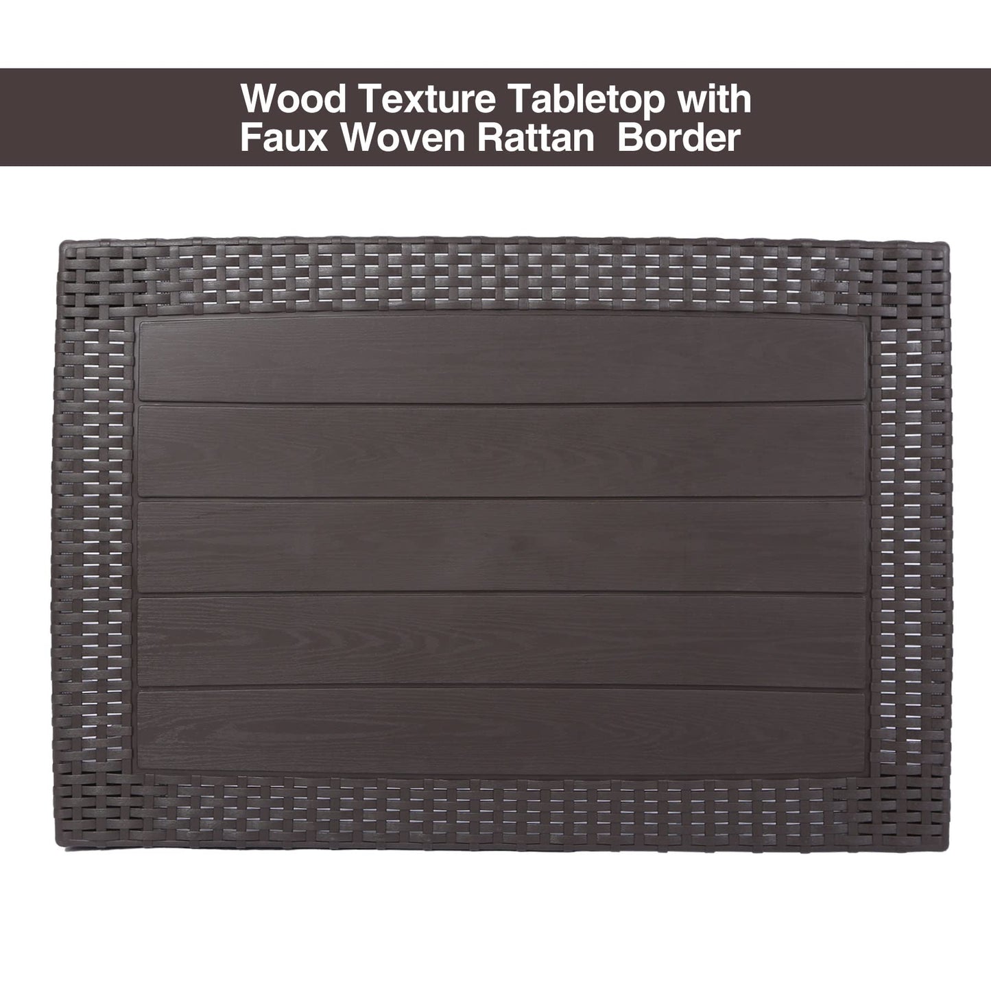 Varbucamp Rattan Outdoor Coffee Tables for Patio, Sturdy Rectangular Faux Wicker Patio Table, Easy to Assemble with Plastic Legs, Brown