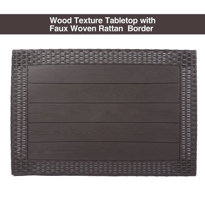 Varbucamp Rattan Outdoor Coffee Tables for Patio, Sturdy Rectangular Faux Wicker Patio Table, Easy to Assemble with Plastic Legs, Brown