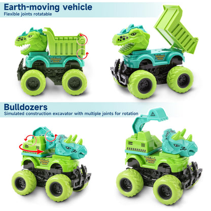 Dinosaur Toy Set with Monster Trucks for Kids
