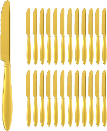 Zonbaizey Plastic Knives Disposable - 200 Pcs Gold Plastic Knives Heavy Duty, Solid and Durable Plastic Cutlery heavy Duty, Heat Resistance Gold Plastic Sliverware, For Parties Plastic Knives Bulk