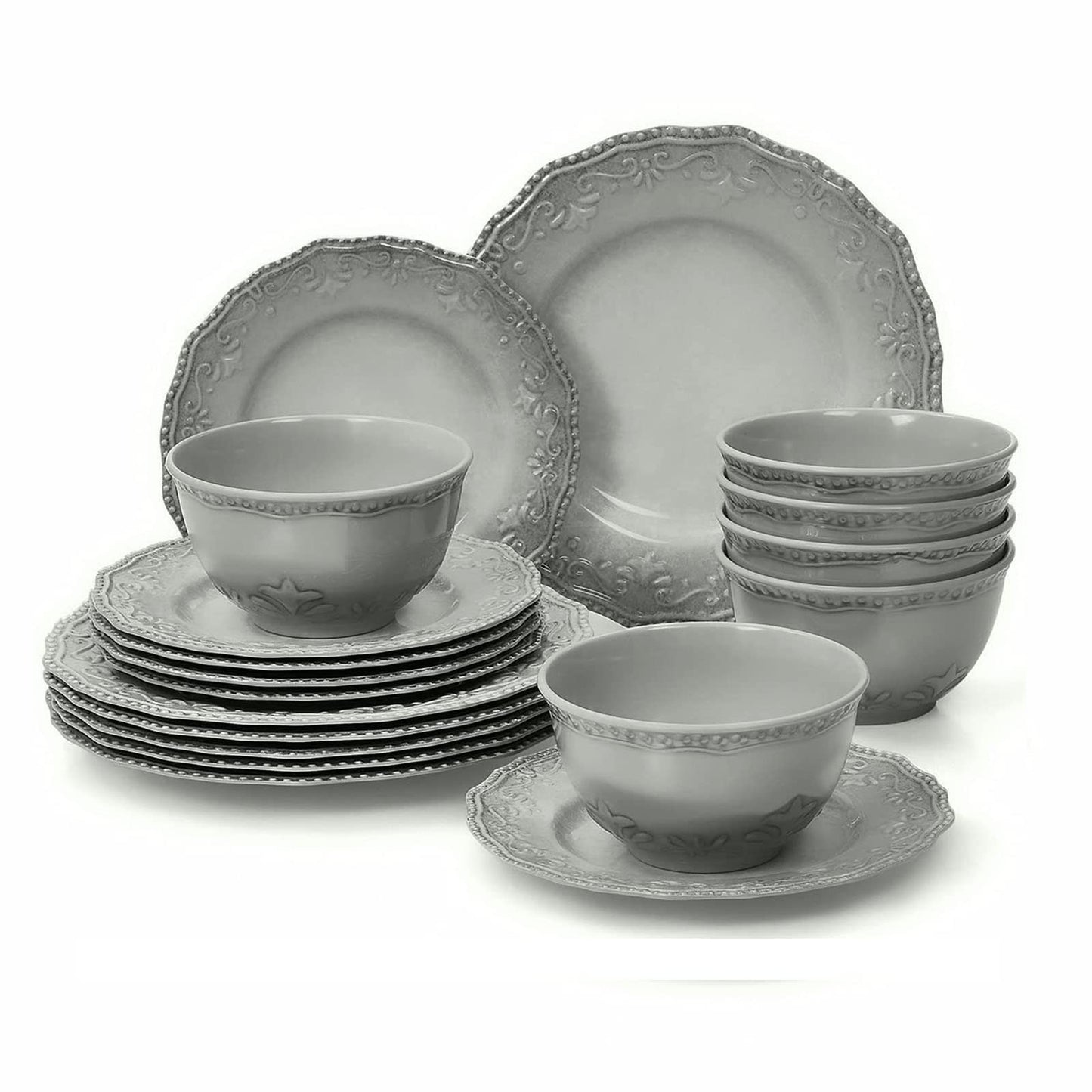 TP 18-Piece Dinnerware Set, Melamine Dinner Dishes Set with Bowls and Salad Plates, Non-breakable Lightweight, Service for 6 (Gray)