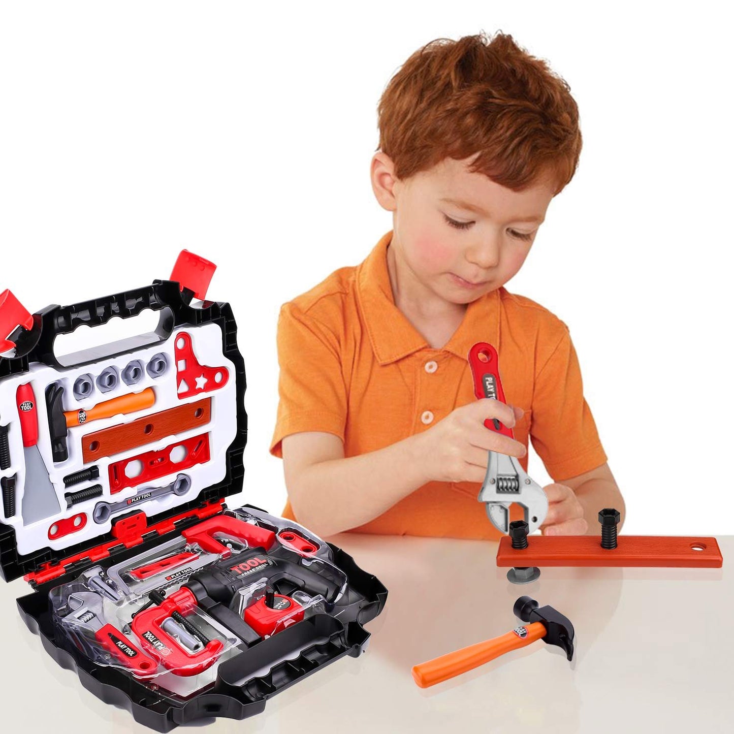 Toy Choi's Toddler Tool Set - 25pcs Pretend Play Kids Tool Case with Toy Drill, Toy Construction Tool Kit Accessories Toy Box Gift for Boys Girls Ages 3 , 4, 5, 6, 7 Years Old