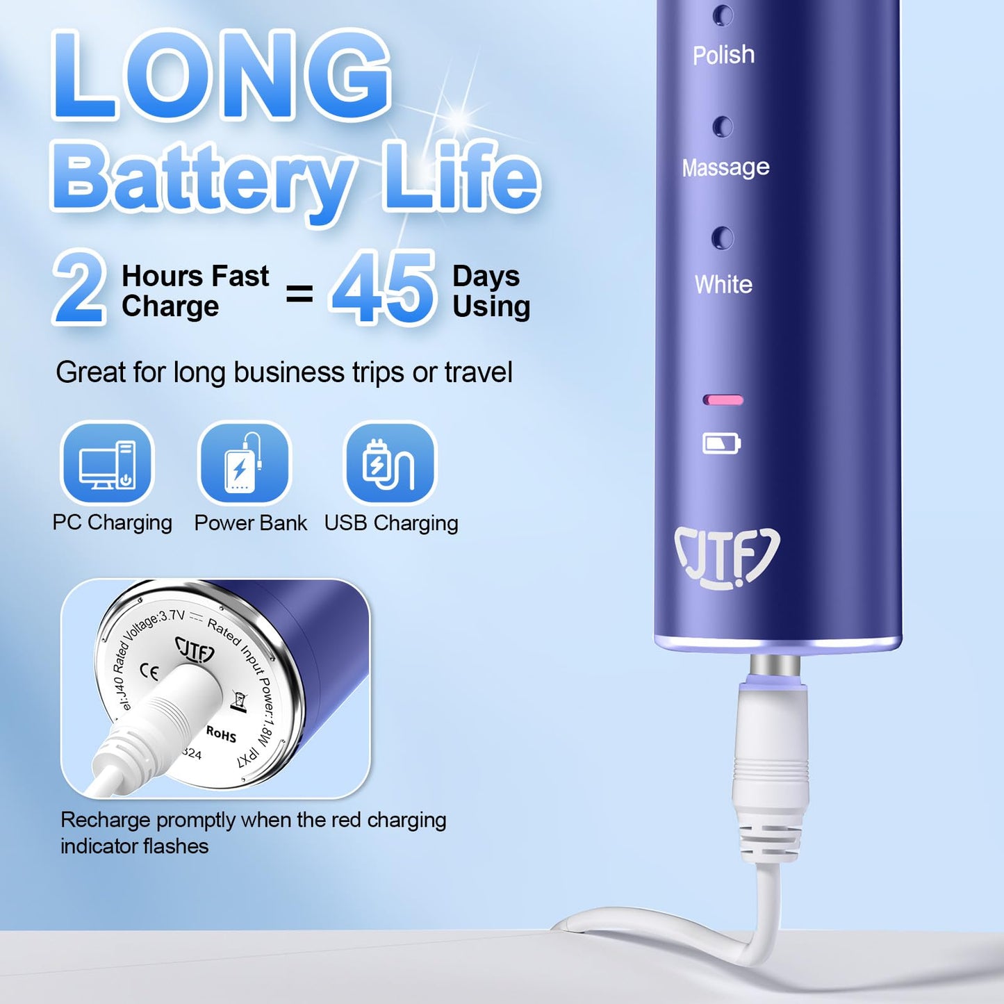 Electric Toothbrush with 6 Brush Heads & Timer