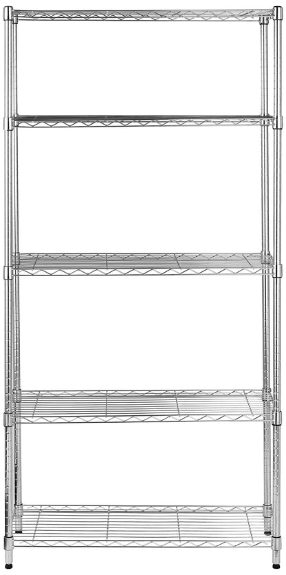 Amazon Basics 5-Shelf Adjustable Heavy Duty Steel Wire Rack Storage Shelving Organizer for Kitchen, Garage, 36" L x 14" W x 72" H, Silver