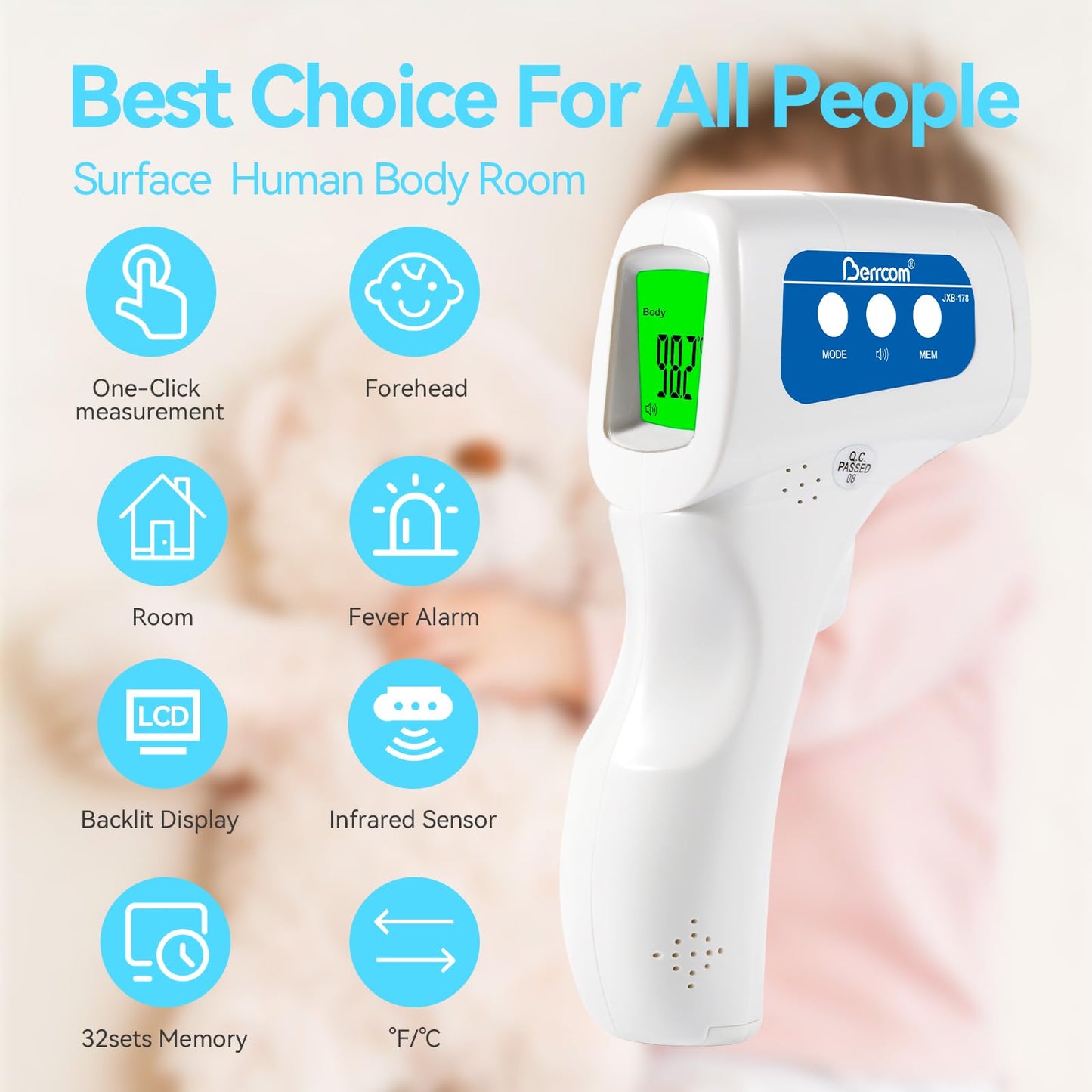 Berrcom Infrared No-Touch Thermometer for All Ages