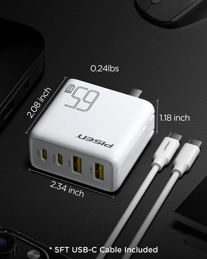 65W PISEN USB-C Fast Charger with 4FT Cable