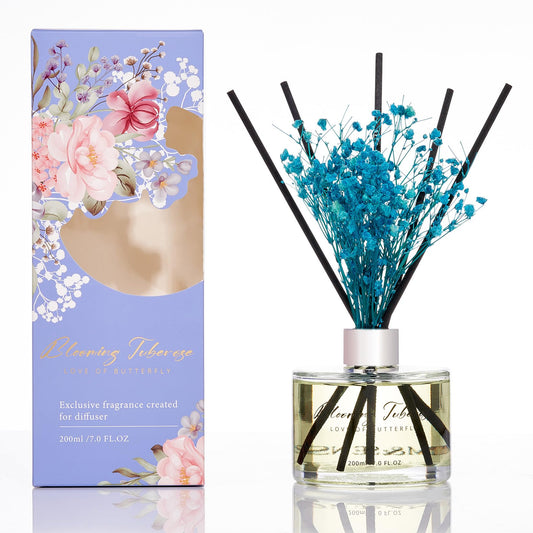 M&SENSE Blooming Tuberose Reed Diffuser Set with 7 Sticks | Baby's Breath Flower - 7.0oz Tuberose Scent, Fragrance Diffuser Flame Free for Home Décor Long Lasting Diffuser Room Fresheners for Home