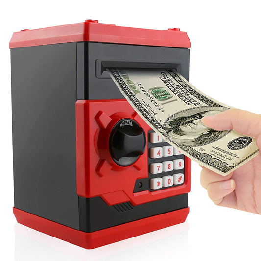 Cartoon Piggy Bank Cash Coin Can Password Electronic Kids Money Bank Safe Saving Box ATM Bank Safe Locks Black Red Smart Voice Prompt Money Piggy Box for Boys Girls Birthday (Red)