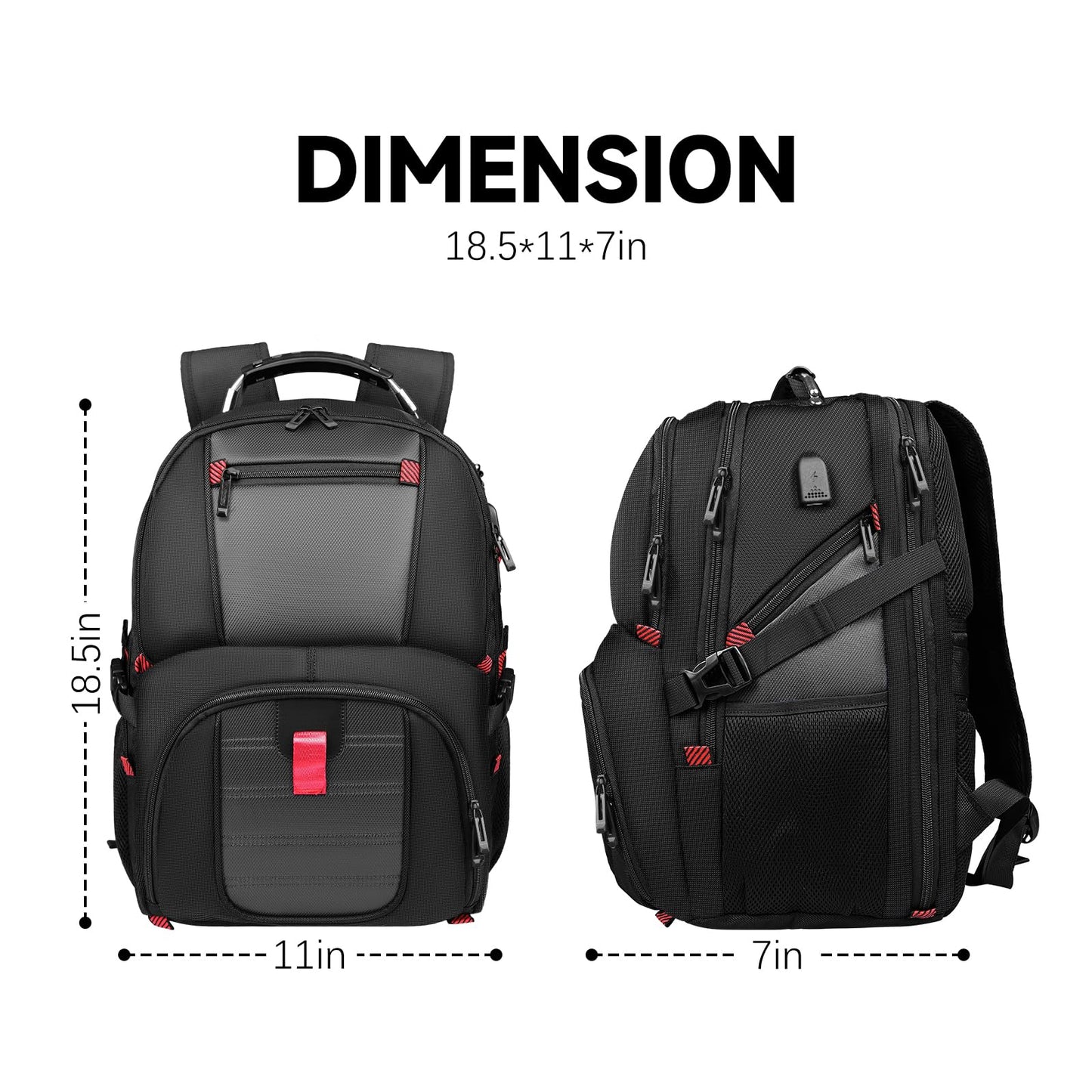 Large Travel Laptop Backpack with USB Charging