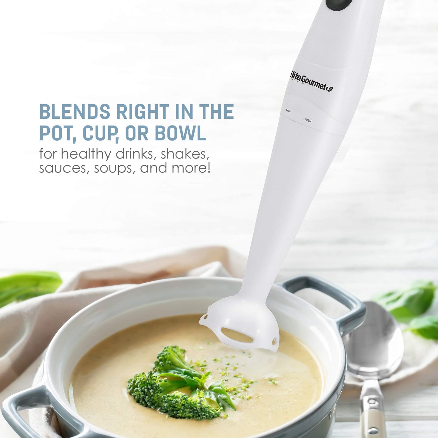 Elite Gourmet Electric Hand Blender with Chopper