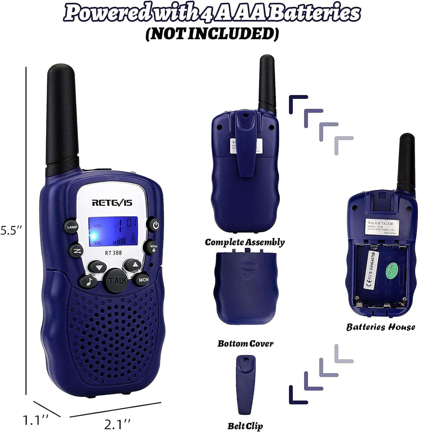 Retevis RT388 Kids Walkie Talkies,Toys for 6-12 Year Old Boys Girls,Walkie Talkies for Kids 2 Way Radio,Kids Toys Gifts for Outdoor(Dark Blue,1 Pair)