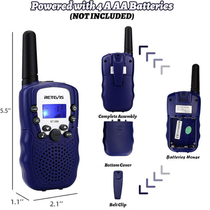 Retevis RT388 Kids Walkie Talkies,Toys for 6-12 Year Old Boys Girls,Walkie Talkies for Kids 2 Way Radio,Kids Toys Gifts for Outdoor(Dark Blue,1 Pair)