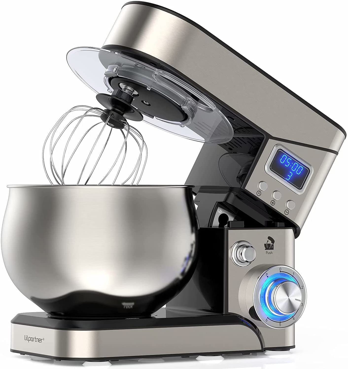 Stand Mixer, Stainless Steel Mixer 5.3-QT LCD Display Food Mixer, 6+P Speed itchen Electric Mixer Tilt-Head Mixer with Stainless Steel Bowl, Dough Hook, Beater, Whisk