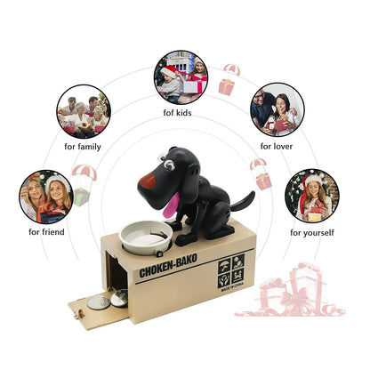 Puppy Piggy Bank, My Dog Piggy Bank, Cute Robotic Coin Munching Toy Money Box, Saving Money Coin Bank Gift (Black)