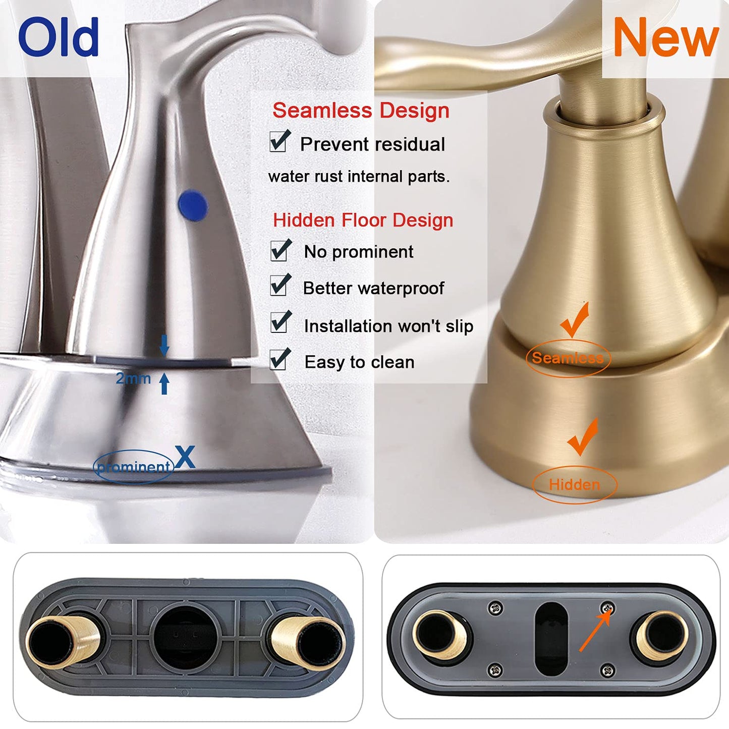 GELE Bathroom Faucet Brushed Gold with Pop up Drain & Supply Hoses 2-Handle 360 Degree High Arc Swivel Spout Centerset 4 Inch Vanity Sink Faucet