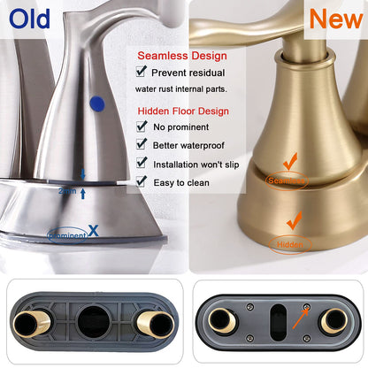 GELE Bathroom Faucet Brushed Gold with Pop up Drain & Supply Hoses 2-Handle 360 Degree High Arc Swivel Spout Centerset 4 Inch Vanity Sink Faucet