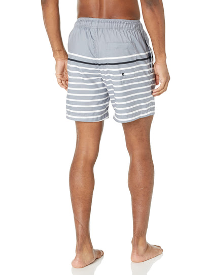Amazon Essentials Men's 7" Quick-Dry Swim Trunk - Discontinued Colors, Black Charcoal Heather Narrow Stripe, Large