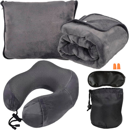 Travel Blanket & Neck Pillow Set for Airplanes