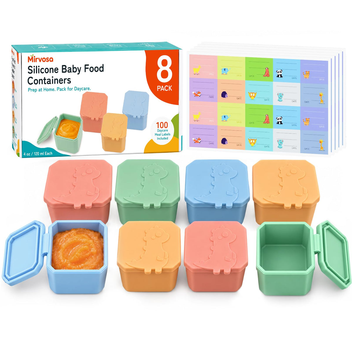 8 Pack Reusable 4 oz Silicone Baby Food Containers