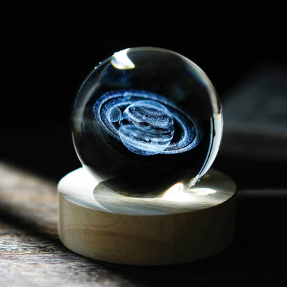 YU FENG 3D Engraved Saturn Crystal Ball on Wooden Base Ideal for Home Decor and Collectors