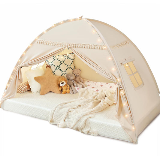 Toddler Bed Tent Canopy with Lights & Flags